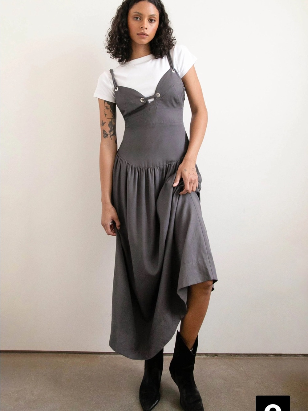 Charcoal Gray Spaghetti-Strap Midi Dress - Women's